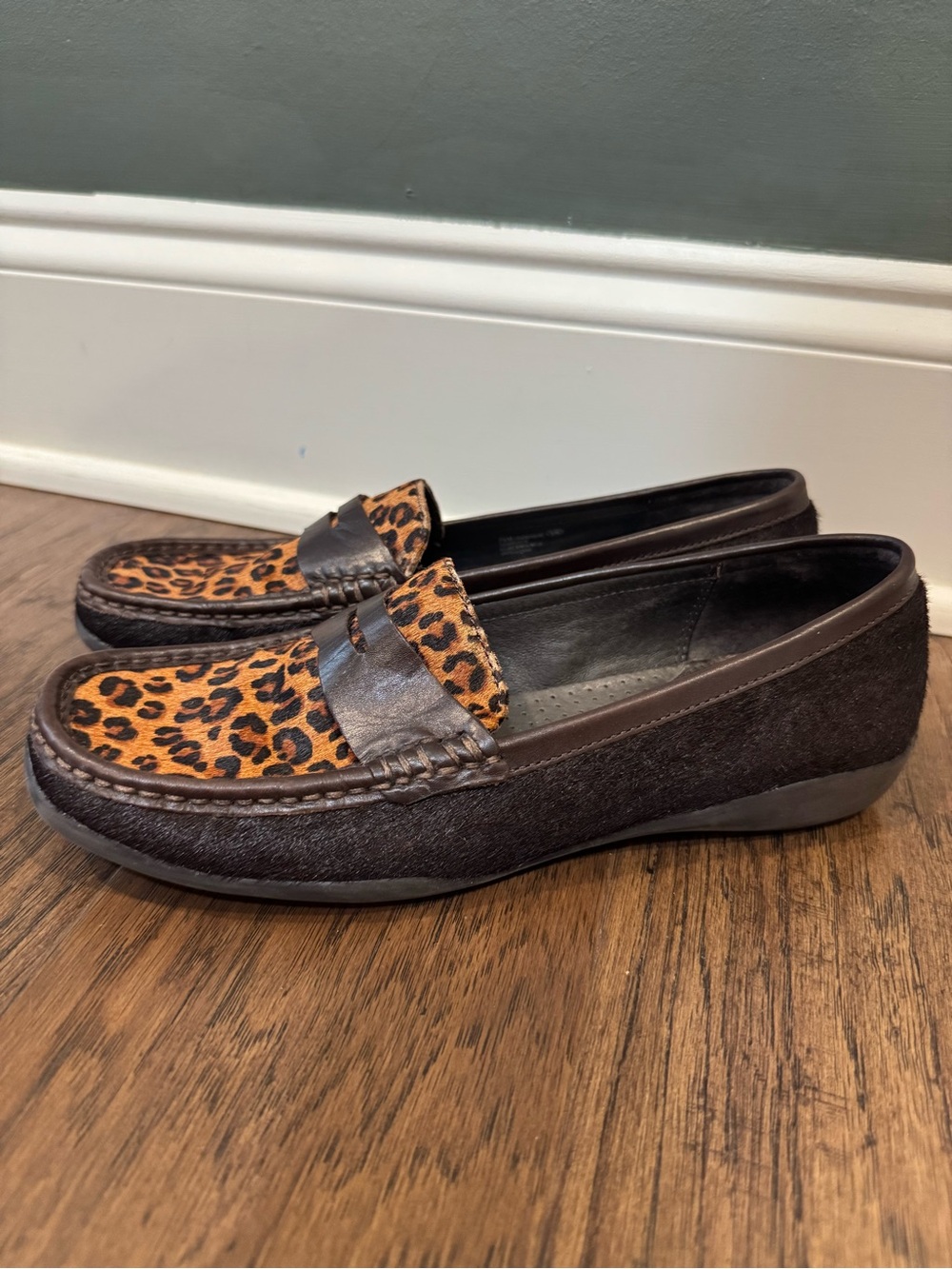 AEROSOLES Leopard Print Penny Loafers in Brown and Tan